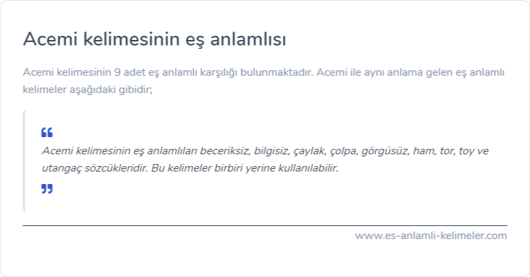 Acemi eş anlamlısı
