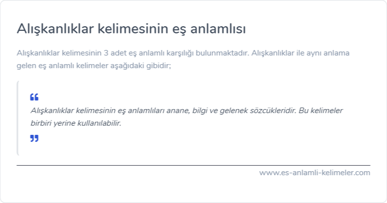 Alışkanlıklar eş anlamlısı