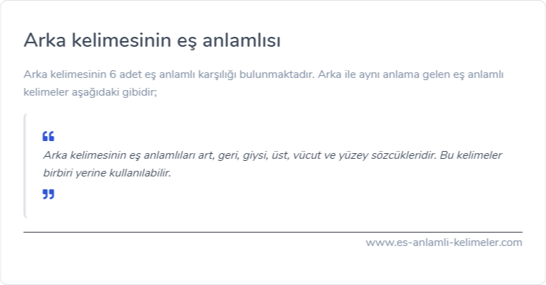 Arka eş anlamlısı ne?