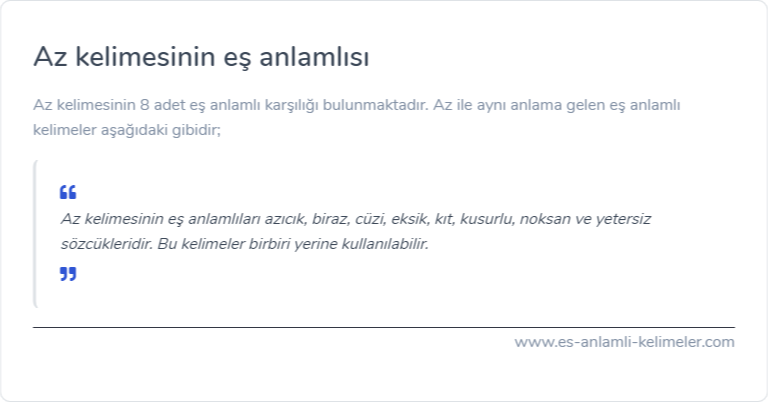 Az kelimesinin eş anlamlısı nedir?