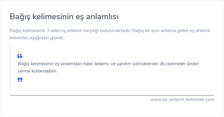 Bağış kelimesinin eş anlamlısı ne?