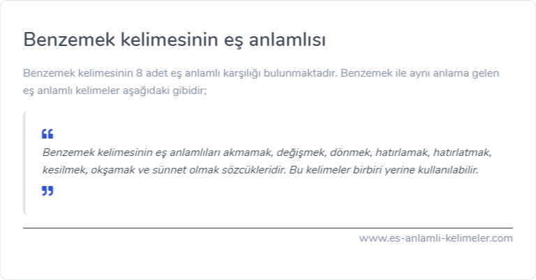 Benzemek kelimesinin eş anlamlısı nedir?