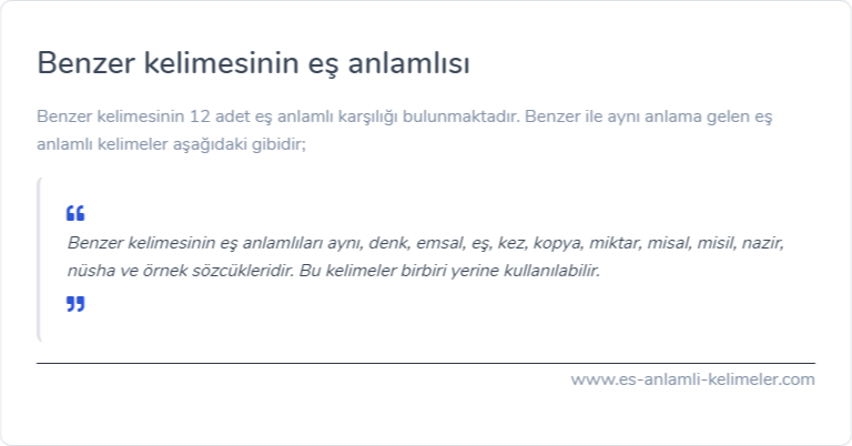 Benzer kelimesinin eş anlamlısı ne?