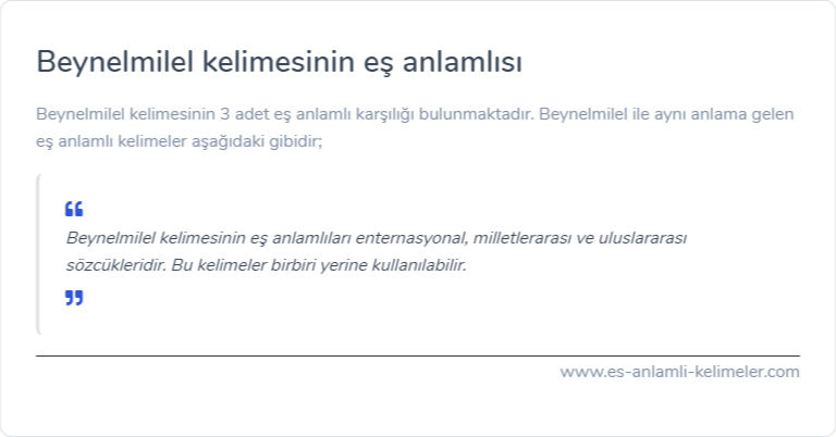 Beynelmilel eş anlamlısı ne?