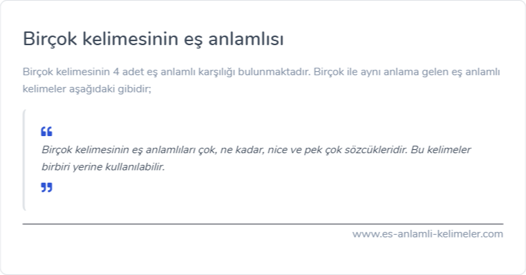 Birçok eş anlamlısı ne?