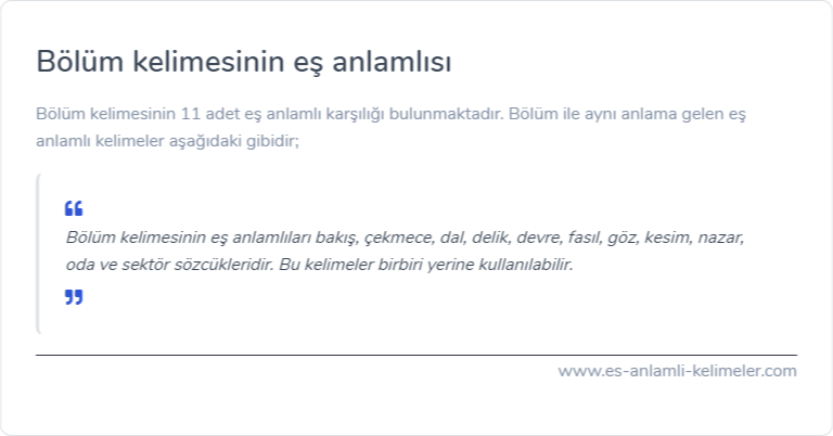 Bölüm eş anlamlısı ne?