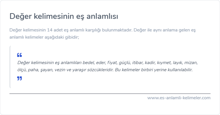 Değer eş anlamlısı ne?