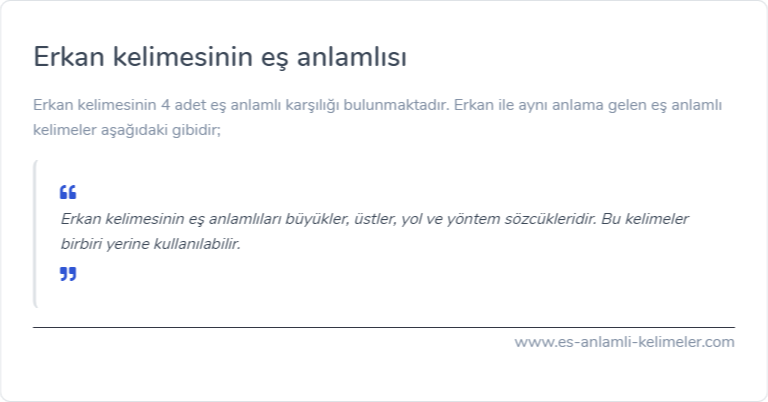Erkan kelimesinin eş anlamlısı