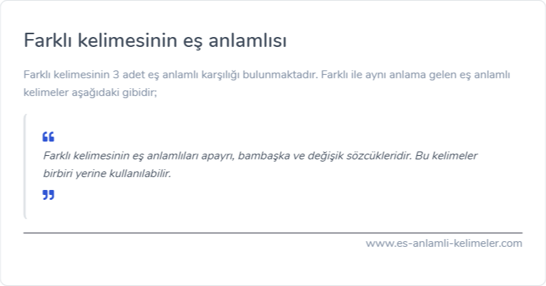 Farklı eş anlamlısı ne?