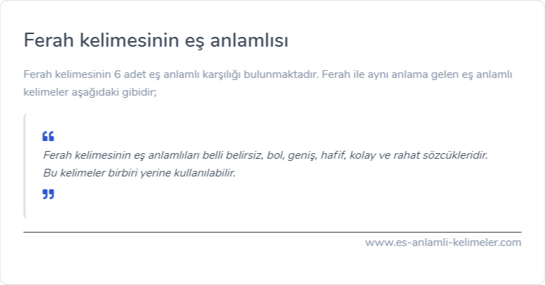 Ferah kelimesinin eş anlamlısı nedir?