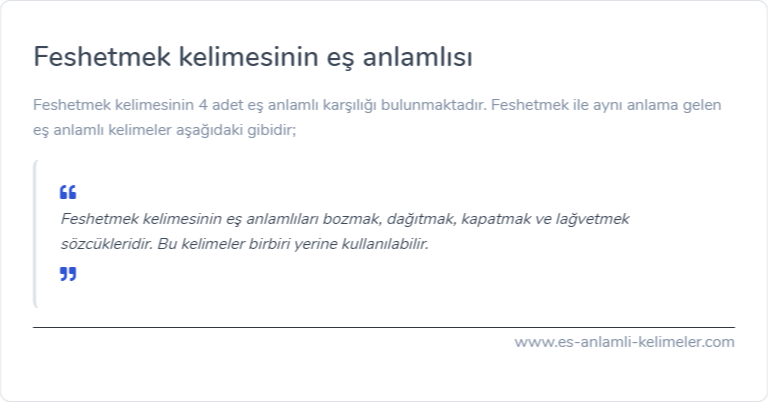 Feshetmek kelimesinin eş anlamlısı ne?
