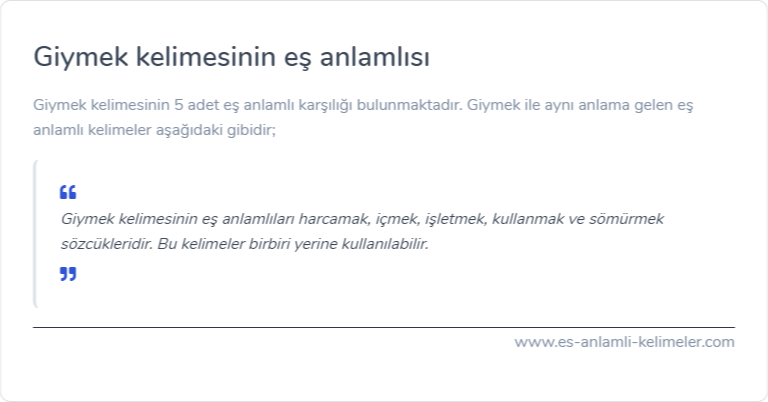 Giymek kelimesinin eş anlamlısı nedir?