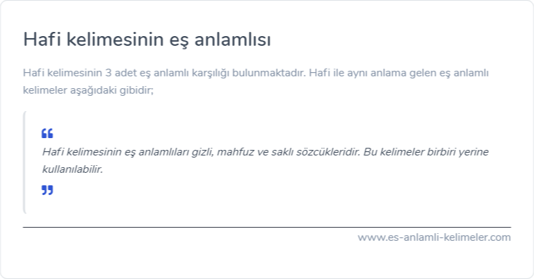 Hafi eş anlamlısı ne?