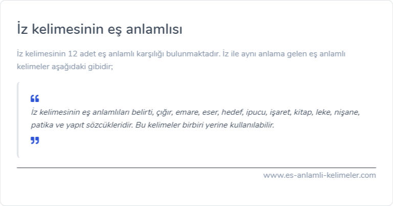 İz kelimesinin eş anlamlısı