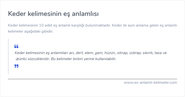 Keder kelimesinin eş anlamlısı nedir?