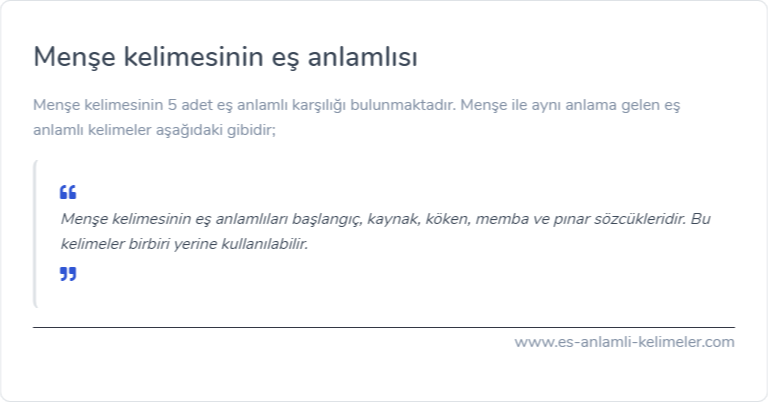 Menşe eş anlamlısı nedir?