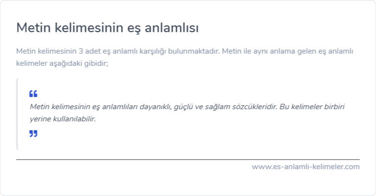 Metin kelimesinin eş anlamlısı