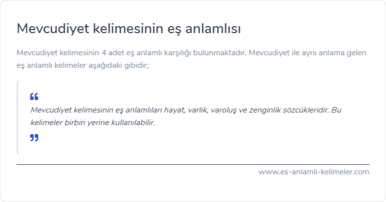 Mevcudiyet eş anlamlısı