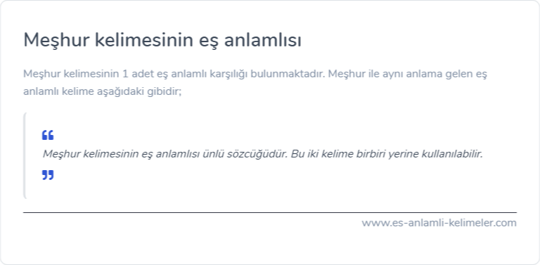 Meşhur kelimesinin eş anlamlısı ne?