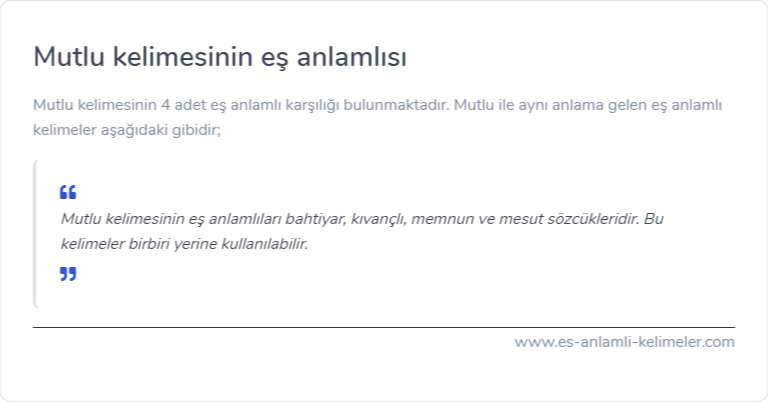 Mutlu kelimesinin eş anlamlısı