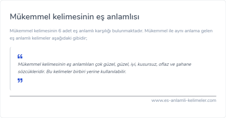 Mükemmel eş anlamlısı