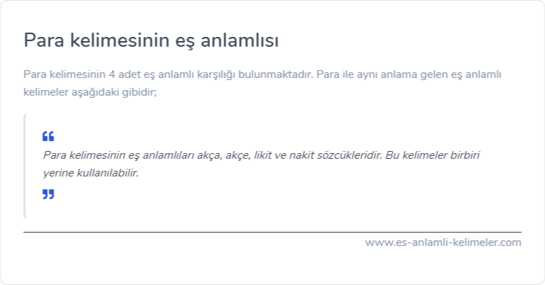 Para kelimesinin eş anlamlısı ne?