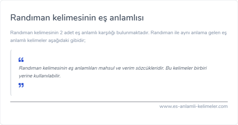 Randıman kelimesinin eş anlamlısı nedir?