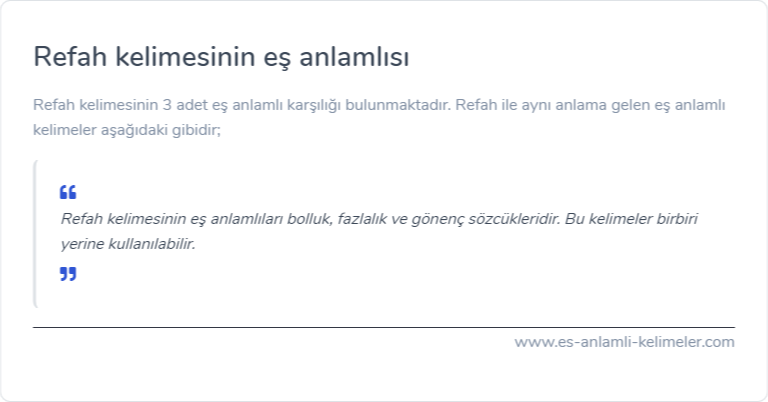 Refah eş anlamlısı