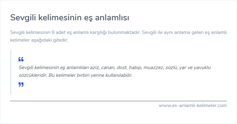 Sevgili kelimesinin eş anlamlısı nedir?