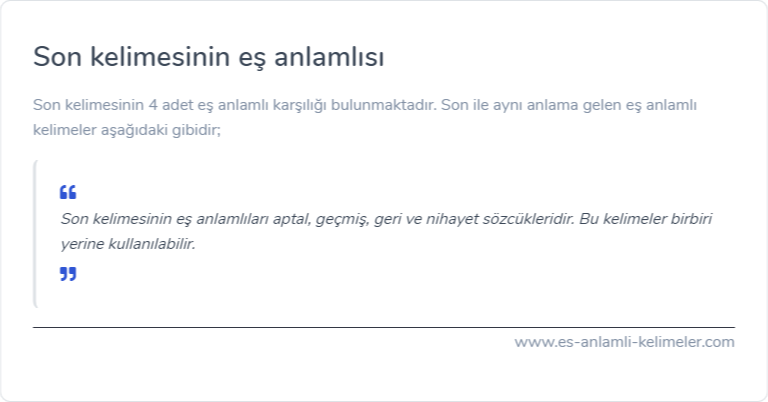 Son kelimesinin eş anlamlısı