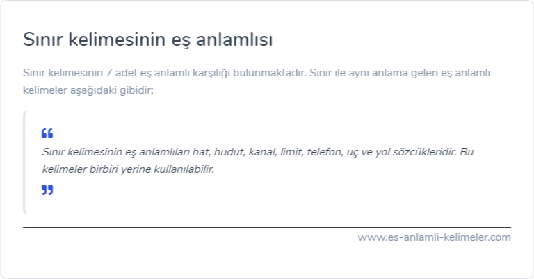 Sınır kelimesinin eş anlamlısı ne?