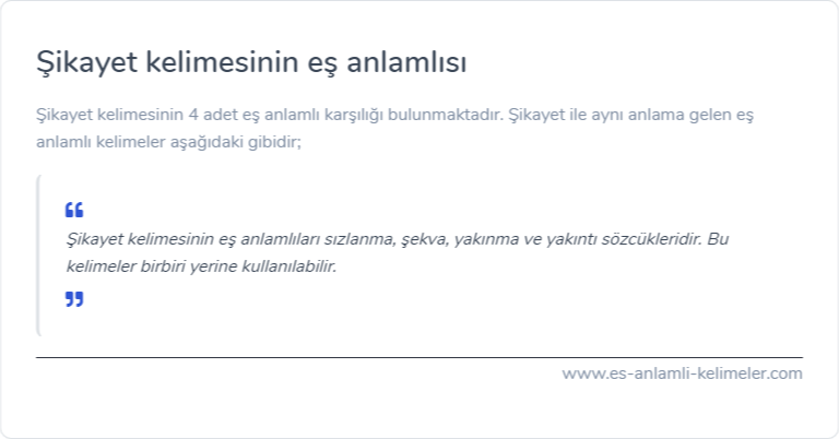 Şikayet eş anlamlısı nedir?