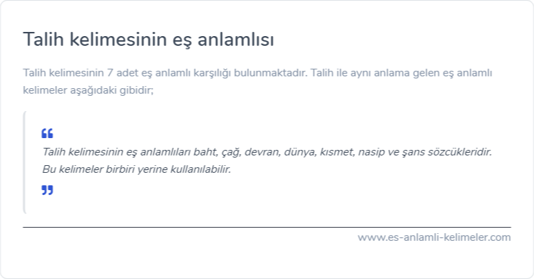 Talih eş anlamlısı