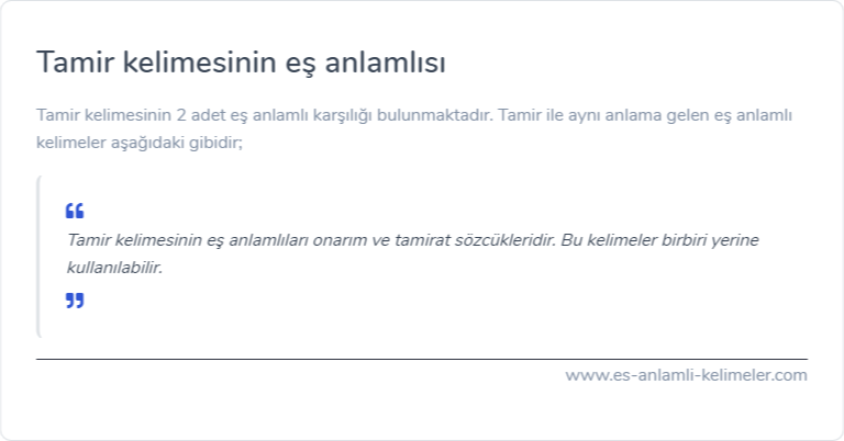 Tamir kelimesinin eş anlamlısı