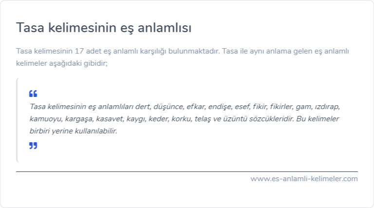 Tasa kelimesinin eş anlamlısı