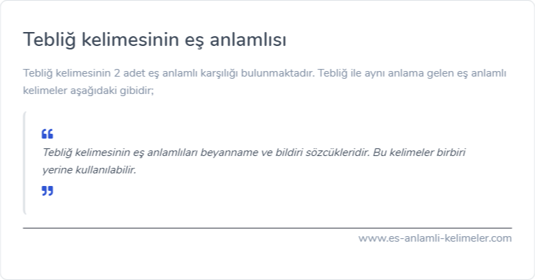 Tebliğ kelimesinin eş anlamlısı