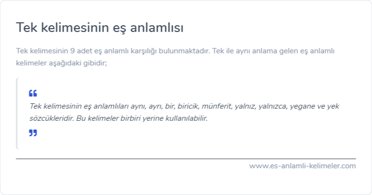 Tek kelimesinin eş anlamlısı nedir?