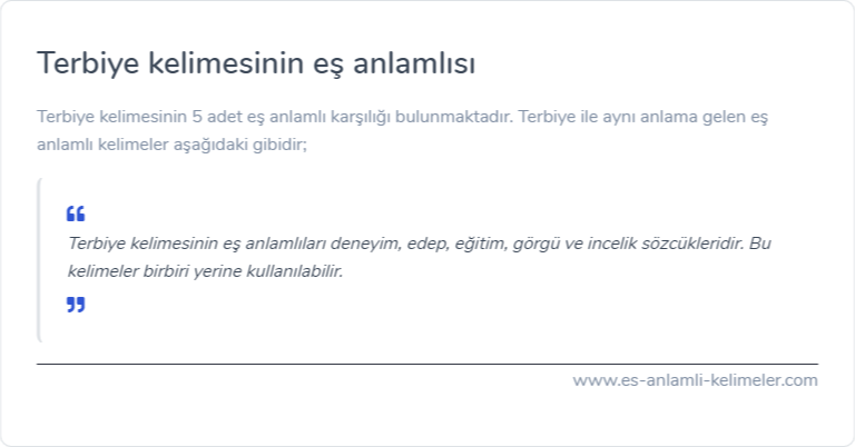 Terbiye kelimesinin eş anlamlısı