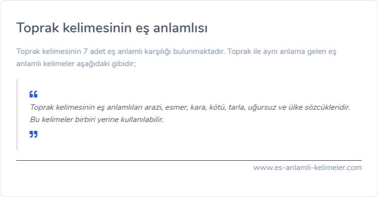 Toprak kelimesinin eş anlamlısı nedir?