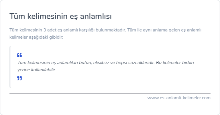 Tüm eş anlamlısı nedir?