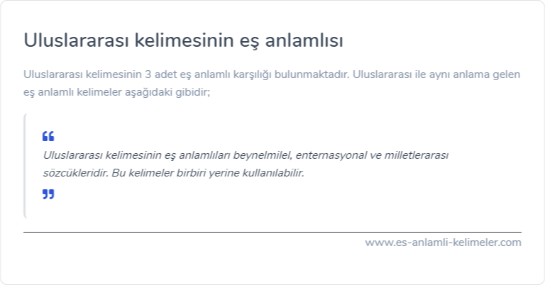 Uluslararası kelimesinin eş anlamlısı nedir?