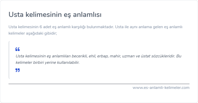 Usta kelimesinin eş anlamlısı