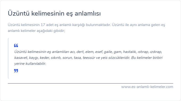 Üzüntü kelimesinin eş anlamlısı nedir?