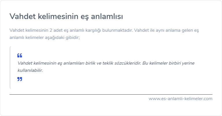 Vahdet kelimesinin eş anlamlısı ne?
