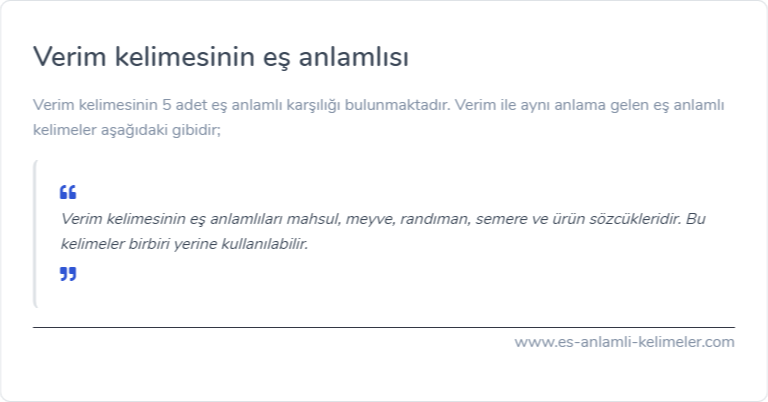 Verim eş anlamlısı