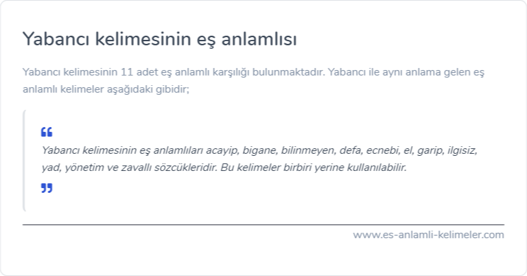 Yabancı kelimesinin eş anlamlısı