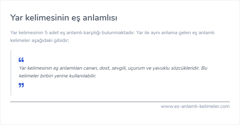 Yar kelimesinin eş anlamlısı ne?