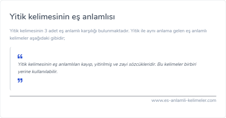Yitik eş anlamlısı nedir?