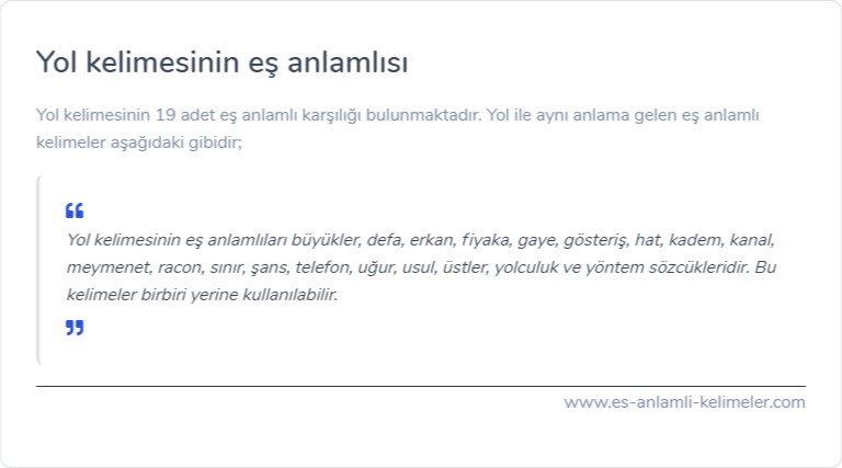 Yol kelimesinin eş anlamlısı nedir?
