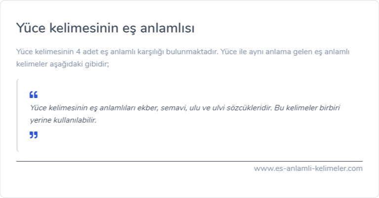 Yüce eş anlamlısı ne?